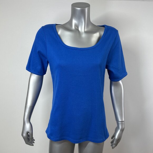 NWOT Women's Short Sleeve Scoop Neck Top in Royal Blue - Picture 2 of 7